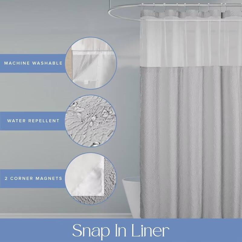Starburst Crinkle Shower Curtain with Snap-in Liner 12 Hooks Included