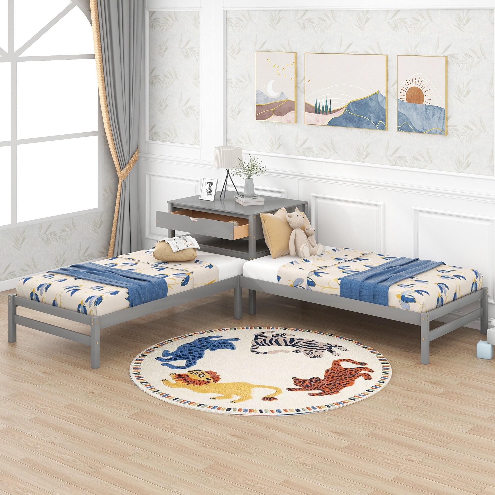 L Shaped Twin Size Platform Beds Linked with Built in Rectangle Table Wood Corner L Shaped Bed with Drawer for Kids Teens Bed Bath Beyond 36829417