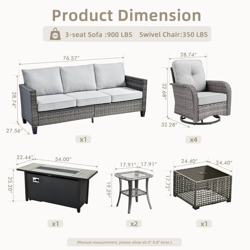 OVIOS 9-Piece Outdoor Wicker Conversation Set with Fire Pit