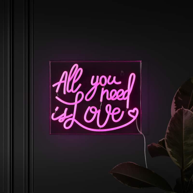 All You Need Is Love 13"X10" Acrylic USB Operated Neon Light, Pink - 13.7" X 10.9"