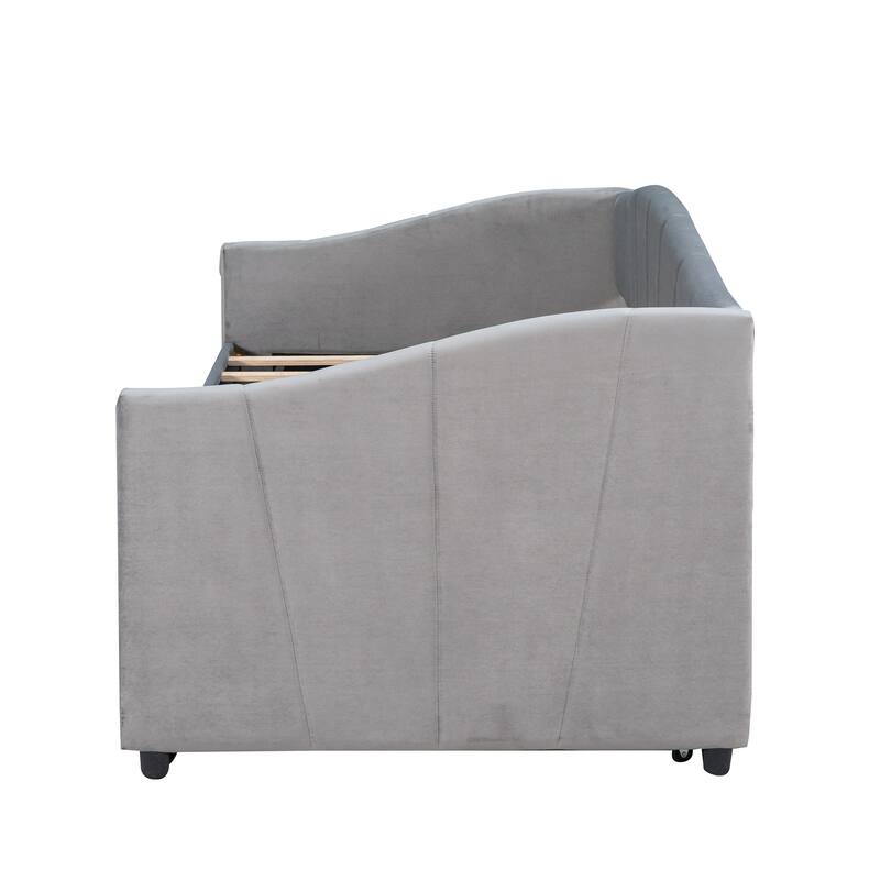 Twin Velvet Daybed with Trundle & Wood Slats