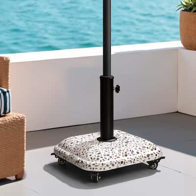 Outdoor Patio Square Umbrella Base Stand Concrete-cobble Finish Swivel Wheels Adjustable Knob