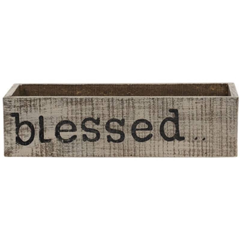 Rustic Wooden Decorative Box Weathered Whitewashed Farmhouse Planter Storage Container - Blessed