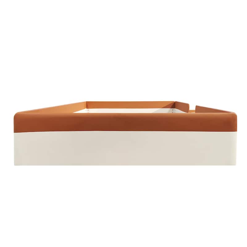 Brown White Upholstered Bed Two-color Toddler Daybed with Fence Stairs