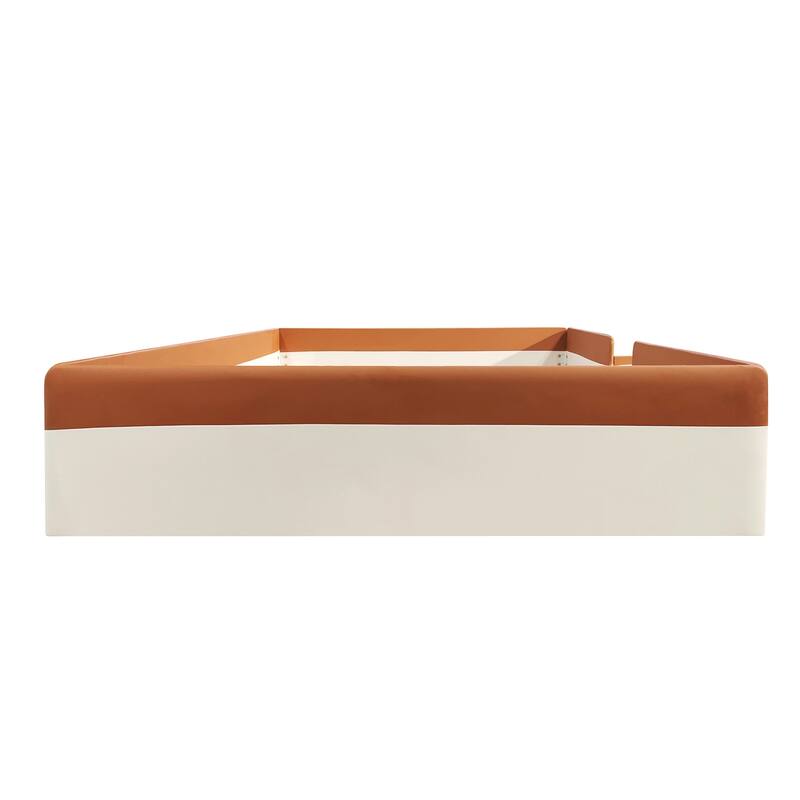 Modern Upholstered Daybed with Fence and Stairs for Kids, Brown+White