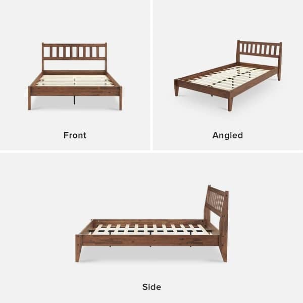 dimension image slide 8 of 10, Mopio Ted Acacia Solid Wood Bed Frame with Headboard