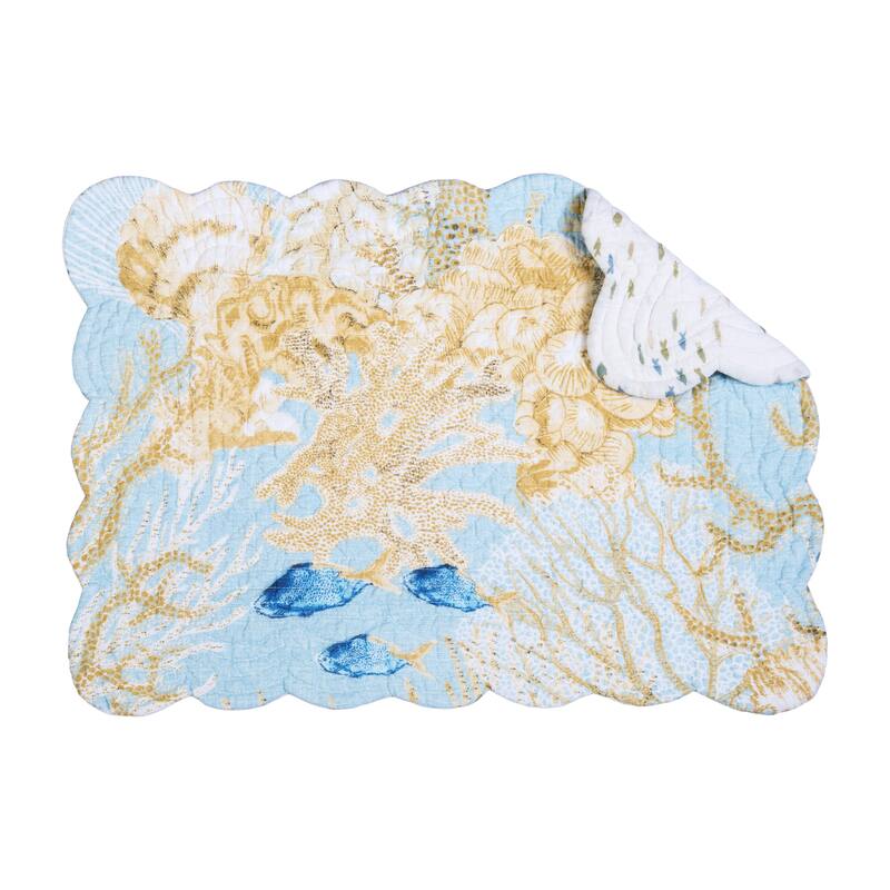 Belmont Reef Reversible Machine Washable Scallop Quilt Placemats Set of 6
