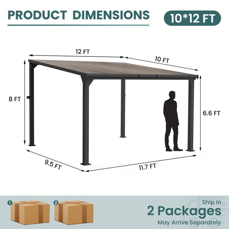 Hardtop Outdoor Gazebo Pergola Aluminum Framed with Sloping Pitched Roof for Garden, Patio, Backyard