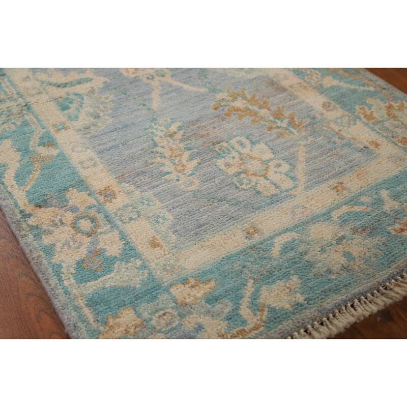 Hand Knotted Oriental 100% Wool Carpet Transitional All-Over Navy Blue & Blues Oushak Area Rug - 3' 11'' X 2' 0''