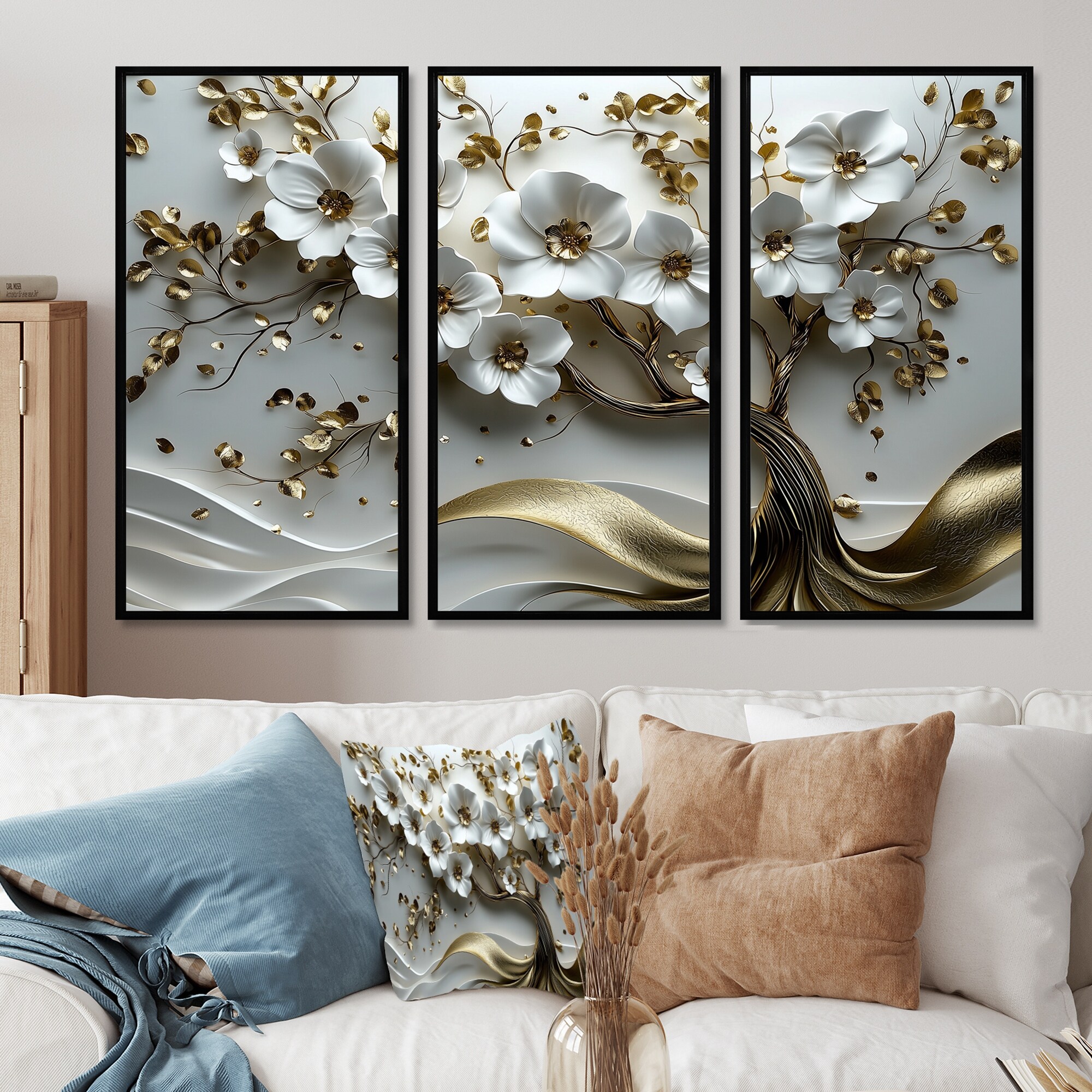 Designart - White Gold Cherry Blossom Tree Gardens I - Cherry