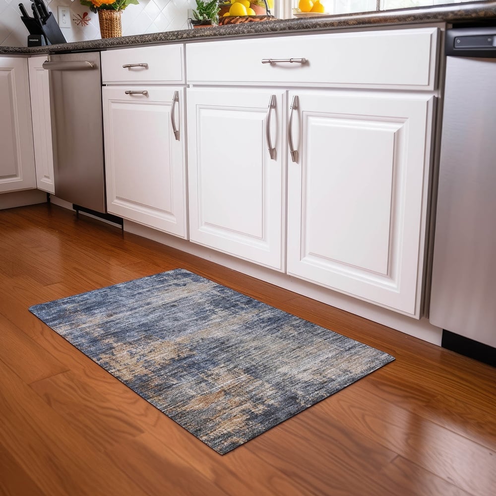 Machine Washable Indoor/ Outdoor Abstract Contemporary Chantille Rug