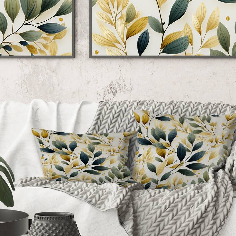 Designart "Tranquil Leaves III" Plants Printed Throw Pillow