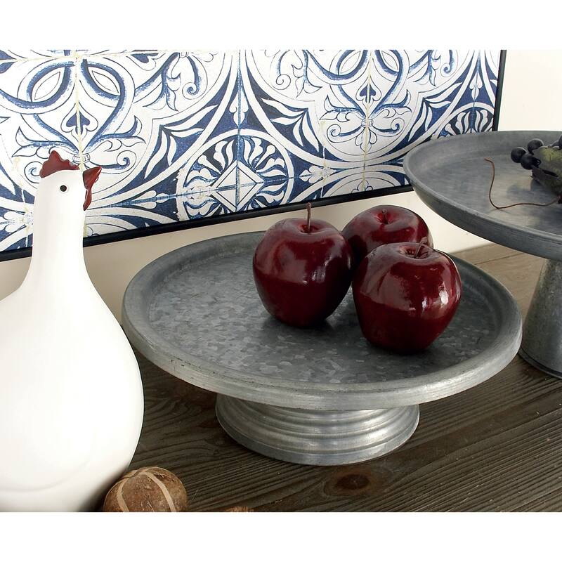 Metal Galvanized Cake Stand - Gray - Roche River Decor - 13"W x 13"L x 4"H