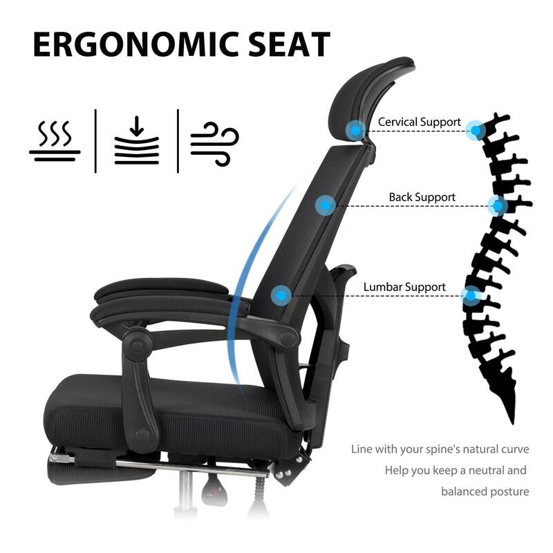 Ergonomic Mesh Office Chair with Adjustable Lumbar Support & Footrest
