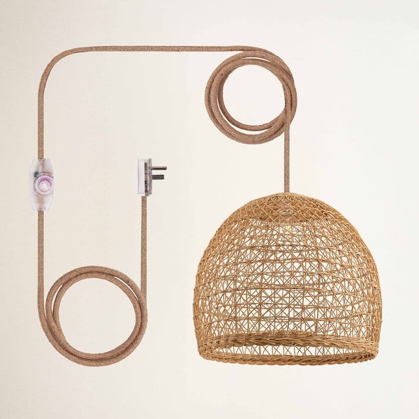 Lumiere Rattan Pendant Light - Natural Brown Dome 1-Light 