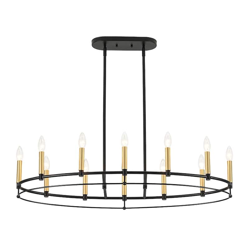Black Brass 12-Light Large Oval Wheel Candle Style Island Chandelier - 37.5 Inches