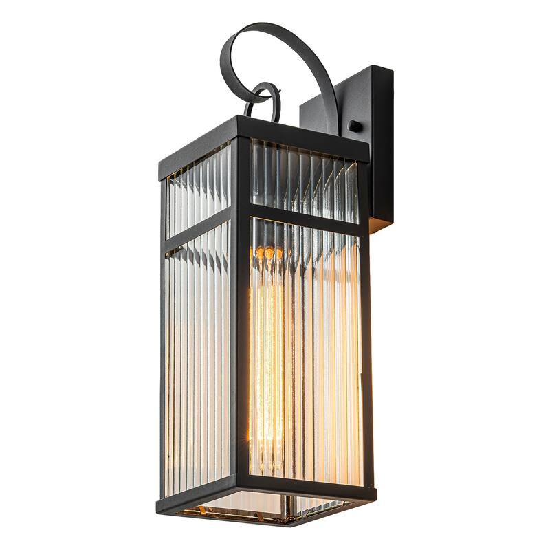 Black Outdoor Wall Lantern with Striped Glass