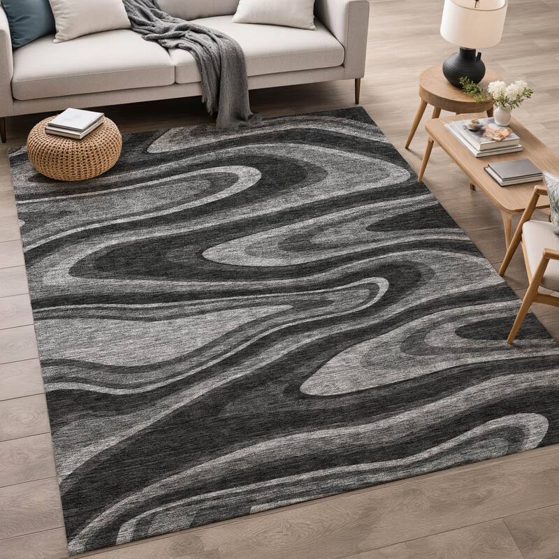 Machine Washable Indoor/ Outdoor Abstract Busey Chantille Rug