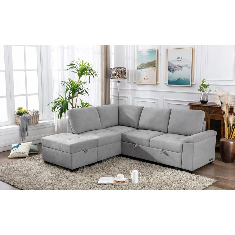 LShape Sleeper Sectional Sofa, Corner Couch SofaBed w/USB Charge