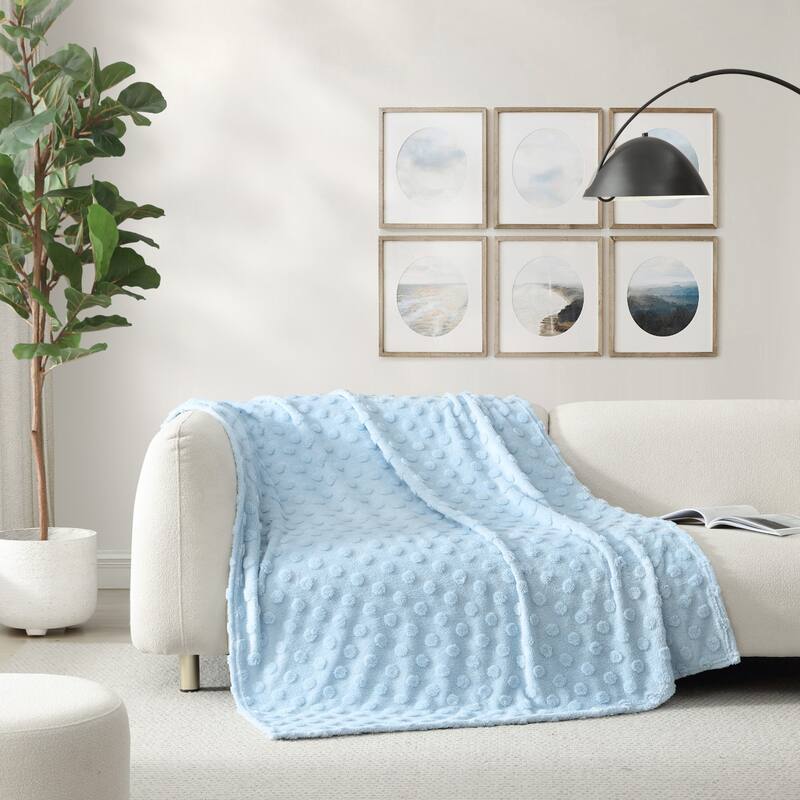 Swift Home Patterned Jacquard Plush Throw Blanket - 50" x 70" - Pom Pom Light Blue