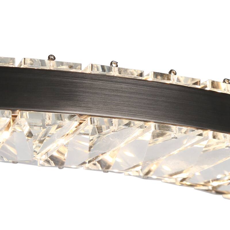 Modern 1-Light LED Black Crystal Chandelier for Dining Room - Dia. 23.6" x H 1.4"