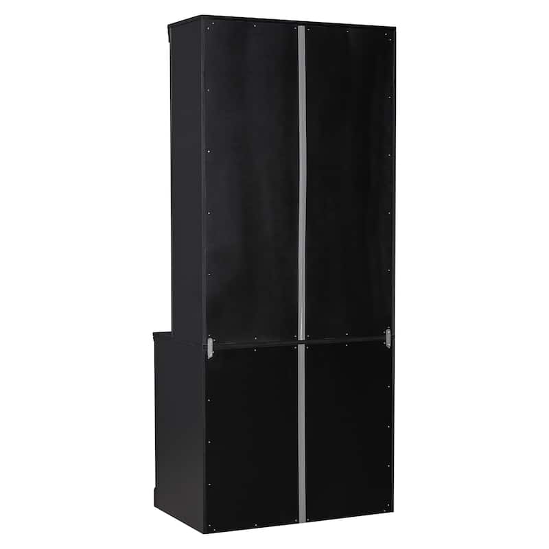83.4" Modern Bookshelf Suite with LED Lights, Glass Doors, Drawers & Open Shelves, 2-Piece Storage Bookcase Set for Home Office