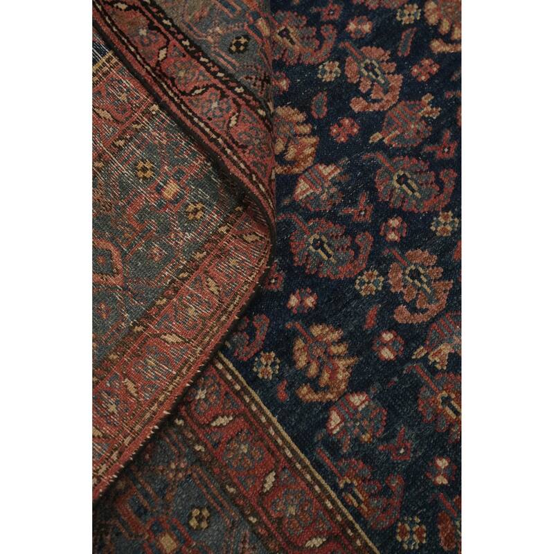 Hand Knotted Oriental 100% Wool Carpet Traditional Floral Navy Blue & Blues Malayer Area Rug - 13' 6'' X 6' 11''