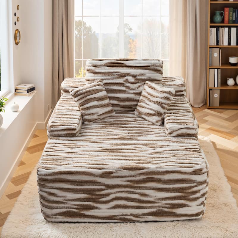 HOOOWOOO Modern Upgraded Fabric Sofa Chaise Lounge - Plush-WhiteBrwon