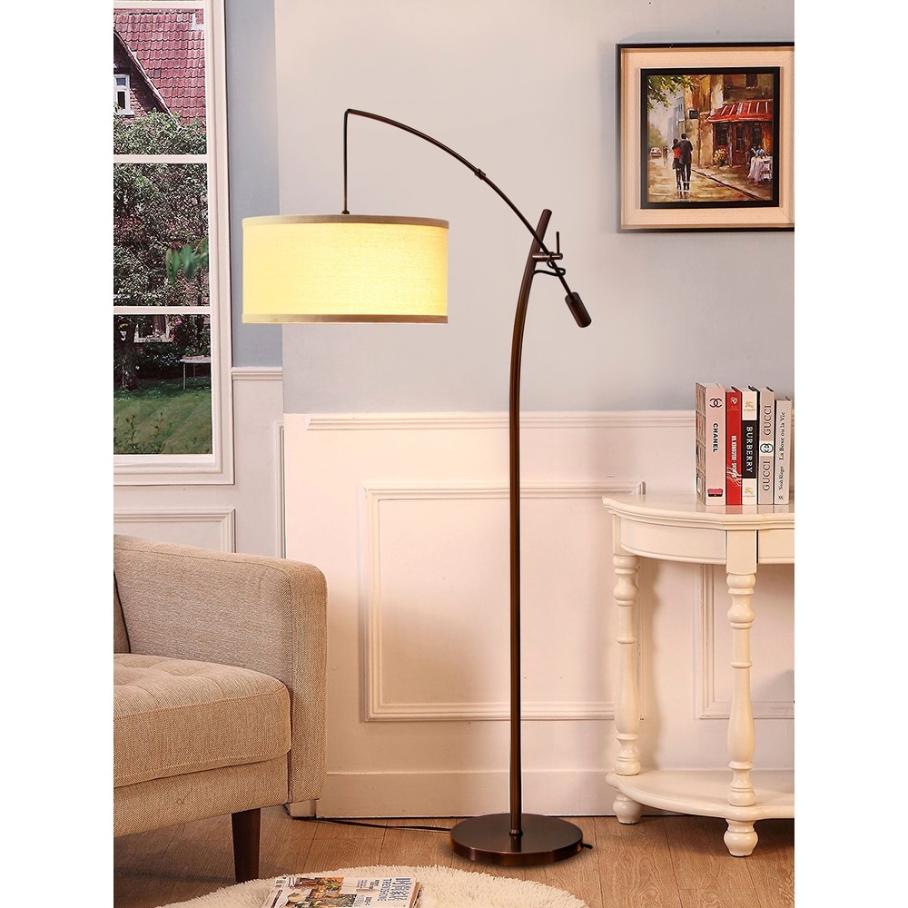 Modern Adjustable Floor Lamp for Bedroom Study Classic Tall Reading Pole Lamp with LED Bulb Oil-Rubbed Bronze LED Standing Lamp with 2 Lamp Shades Beige/White ROTTOGOON Floor Lamp for Living Room 
