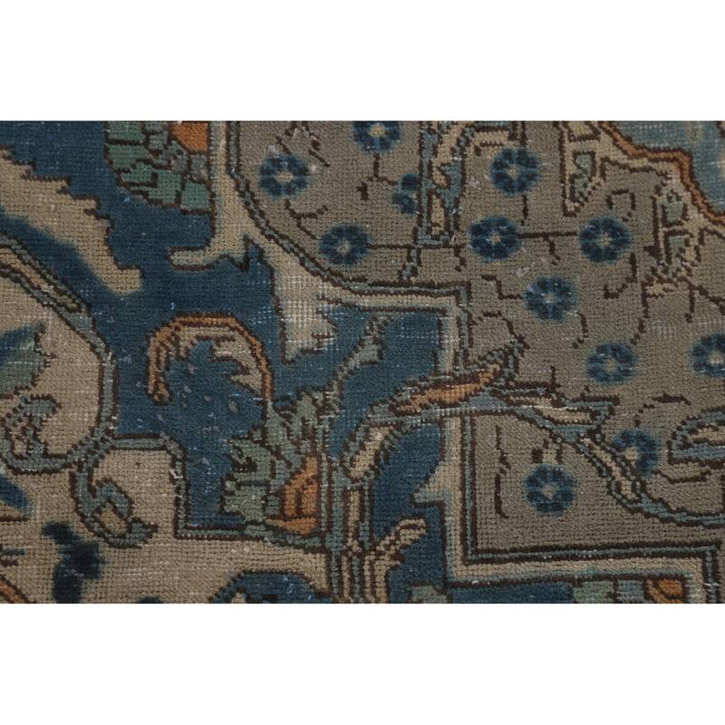 Distressed Tabriz Vintage Persian Area Rug Handmade Wool Carpet - 9'3" x 12'10"