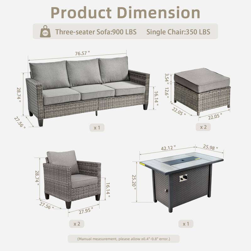 OVIOS 6 Pieces Patio Furniture Set with Fire Pit