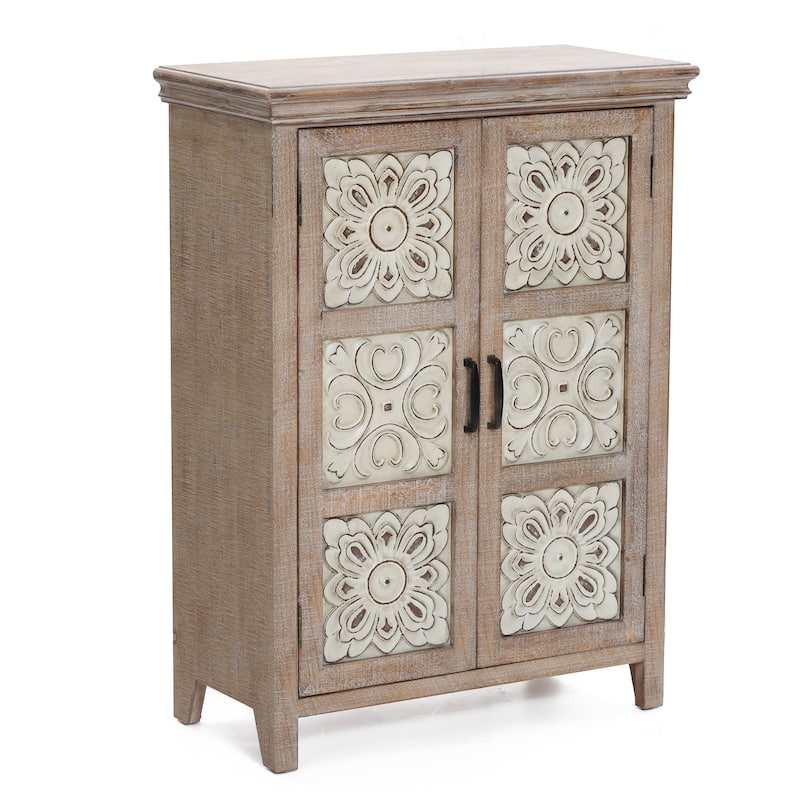 Farmhouse 37.4" Tall 2-Door Wood Storage Cabinet - 37.4" H x 27.68" W x 13.23" D