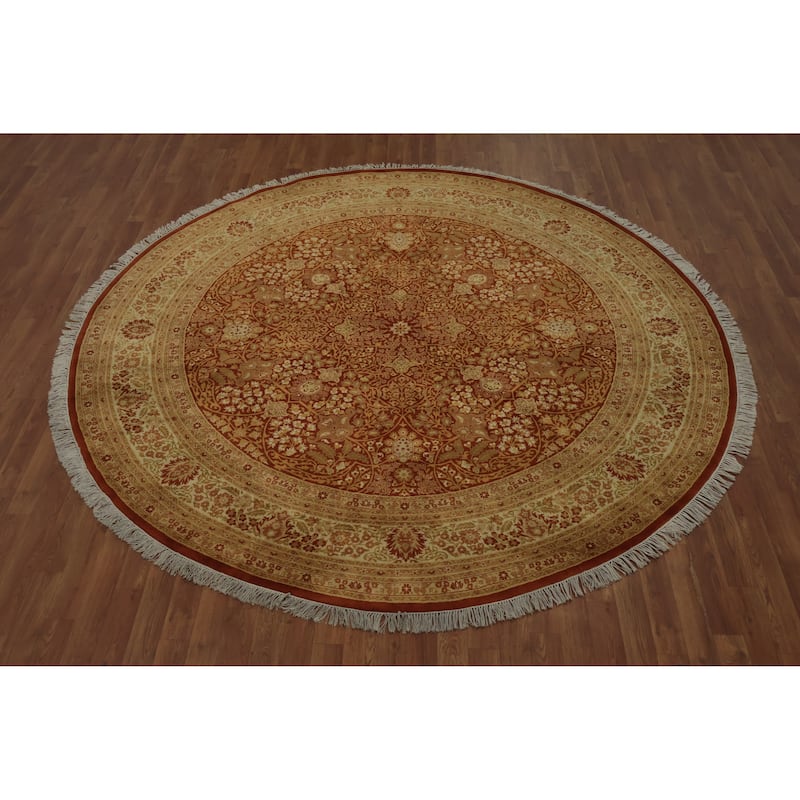 Hand Knotted Oriental 100% Wool Carpet Traditional Floral Oranges & Rust Tabriz Area Rug - 8' 0'' X 8' 0''