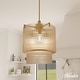 preview thumbnail 1 of 10, Hunter + Jasmine Roth Ontario Ribbed Glass Pendant Chandelier - Foyer, Dining Room, Kitchen Table or Island - Transitional, Glam 3-Light - Luxe Gold