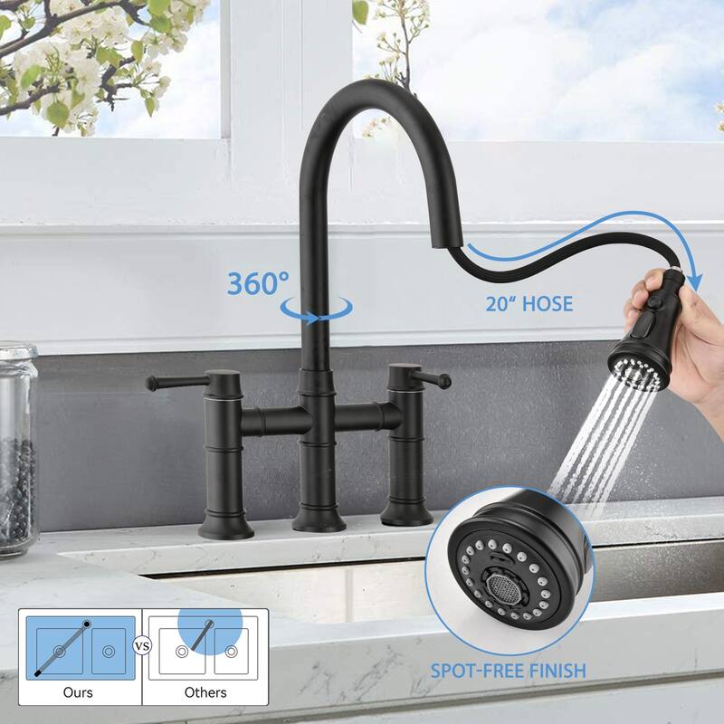 PROOX Traditional Kitchen Bridge Faucet Pulldown Sprayer