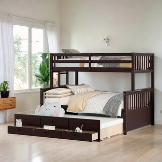 Luxury Twin-Over-Full Bunk Bed with Twin size Trundle and Drawers for Bedroom, Sturdy Construction & Unique Design, Black