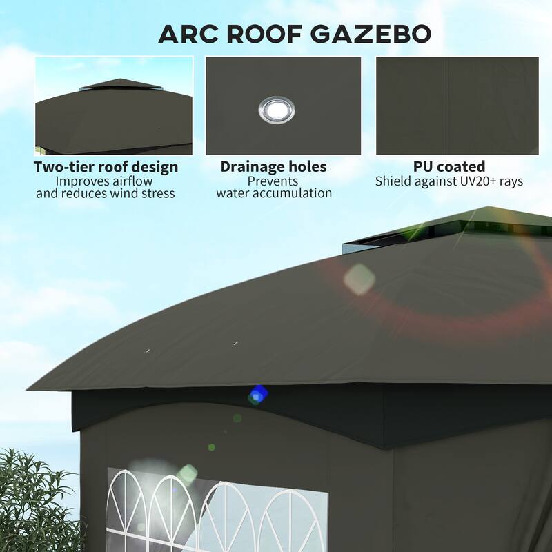 GDFStudio - 11'x11' Double Roof UV Protected Patio Gazebo with Church Windows & Curtains