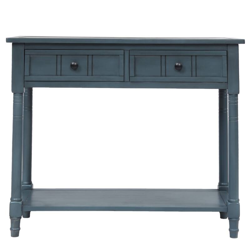 Daisy Series Farmhouse Console Table Solid Wood 2 Drawers Bottom Shelf Entryway