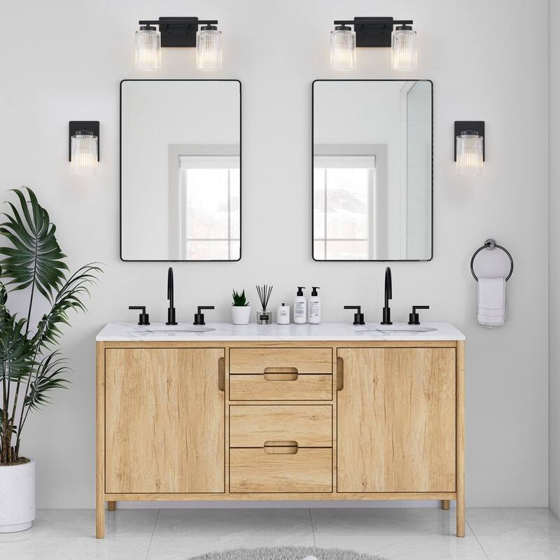 KAWOTI 8.6"H Contemporary Bathroom Vanity Light with Flutted Glass
