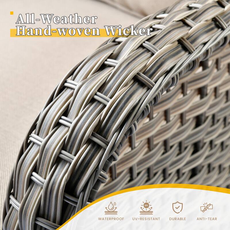 HOOOWOOO 8-piece Patio Wicker Rattan Swivel Rocking Chair Set with Solar-powered Table