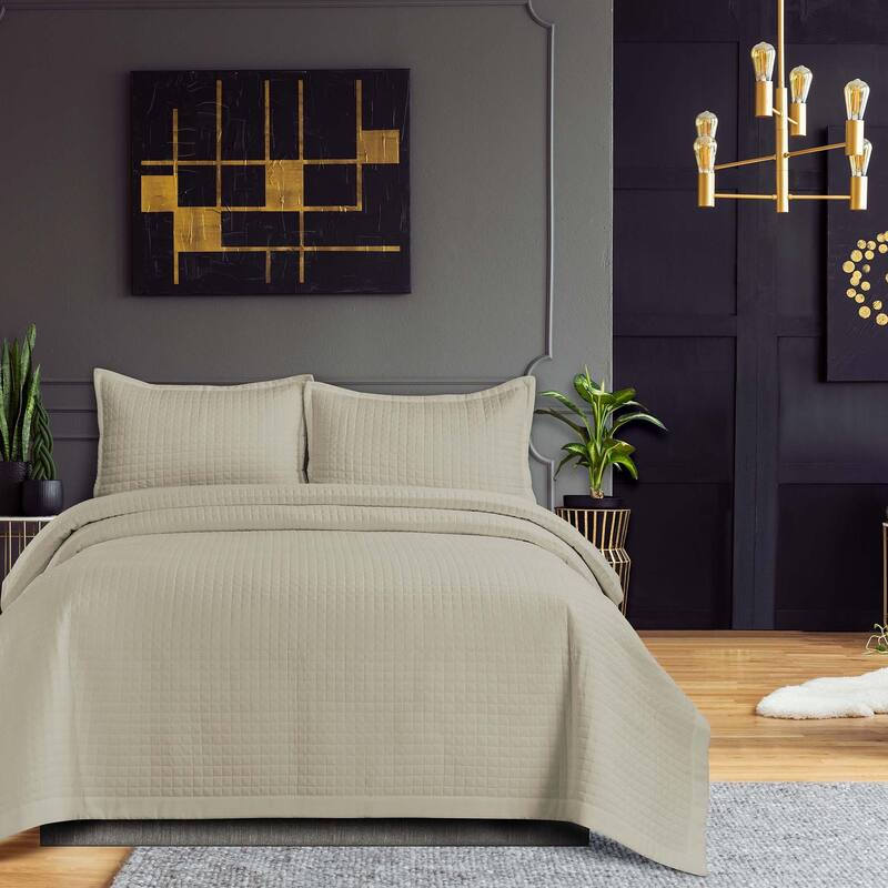 Naples Solid Oversized Quilt Set - Cloud - Queen