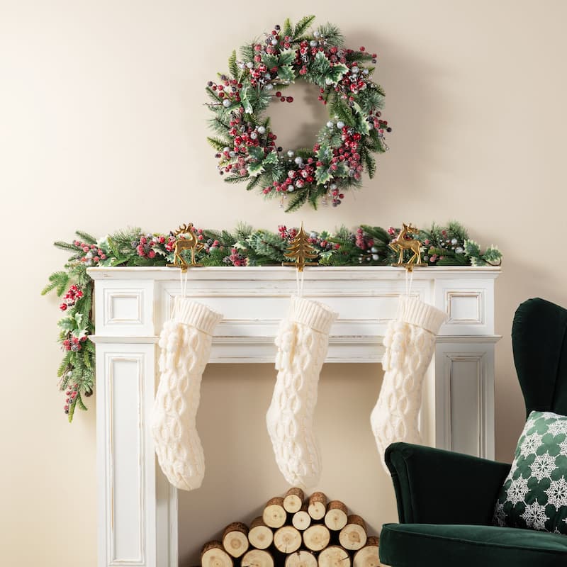 Glitzhome 22"L Knitted Christmas Stocking with Pompon Tassel or Gingerbread Man Ornament