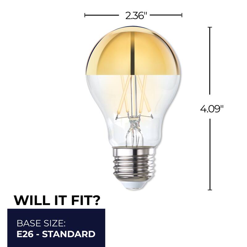 Bulbrite LED Filament Pack of (4) 5 Watt Dimmable A19 Light Bulb with Half Gold Glass Finish and Medium (E26) Base - Warm White Light