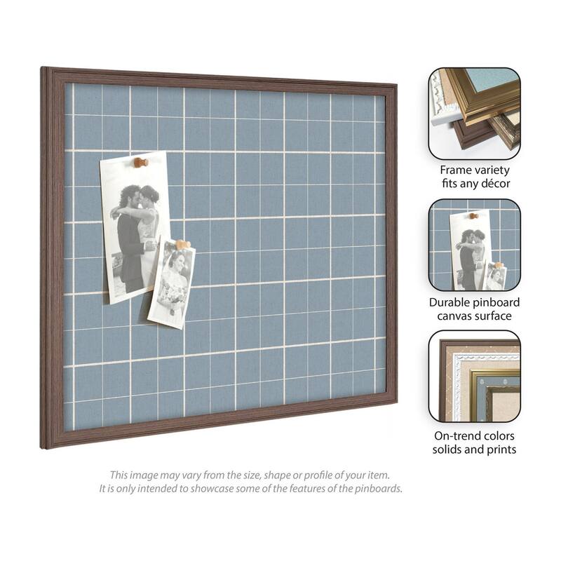 Kate and Laurel Framed Fabric Pinboard Light Blue Plaid Wall Organization