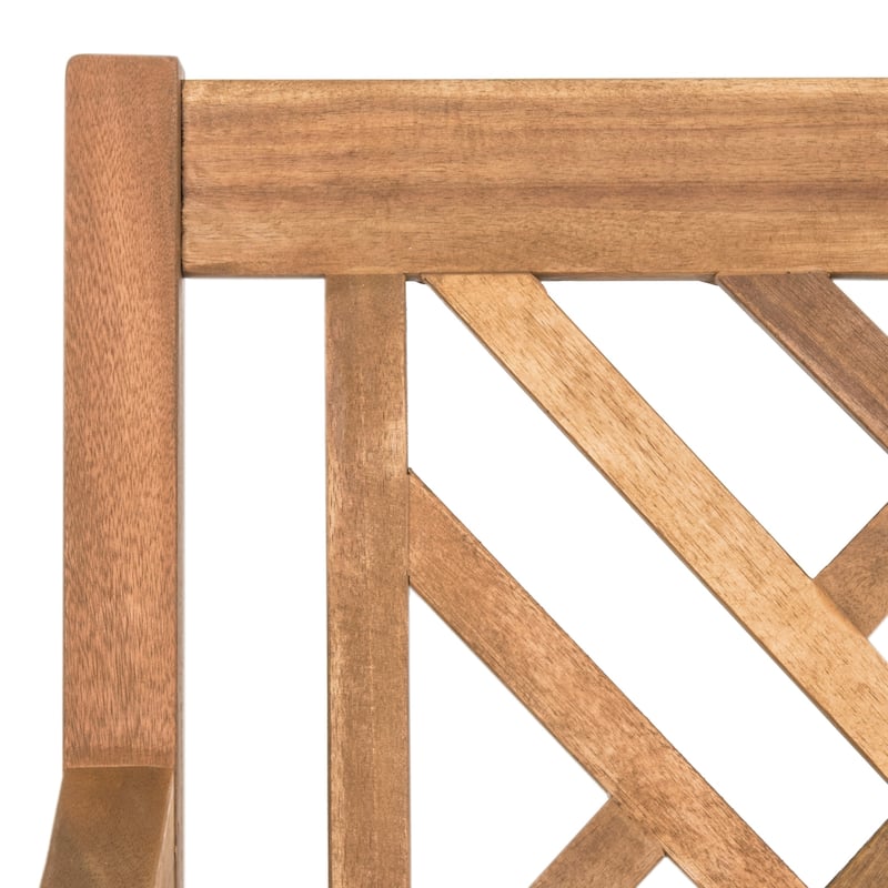 SAFAVIEH Outdoor Genara Solid Wood 3-Seat Bench with Cushion - 23Wx61Dx35H
