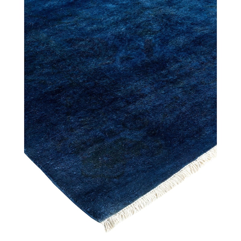 Overton Handknotted Wool Vintage Inspired Contemporary Overdyed Blue Area Rug - 18' 3" x 9' 1"