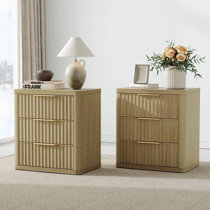 Versatile Retro Nightstand 3 Drawers Wavy Design