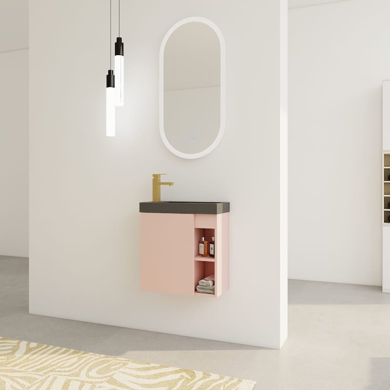 20" Floating Bathroom Vanity with Soft-Close Door and Resin Sink, Space-Saving Wall-Mounted Design