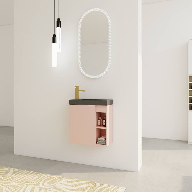 GDFStudio - Milo Modern Wall-Mounted Bathroom Vanity with White Resin Sink and Soft-Close Cabinet Door