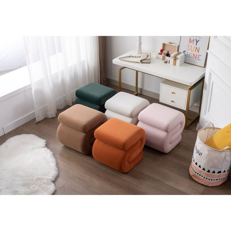 S-shape Velvet Fabric Ottoman Makeup Stool Footstool